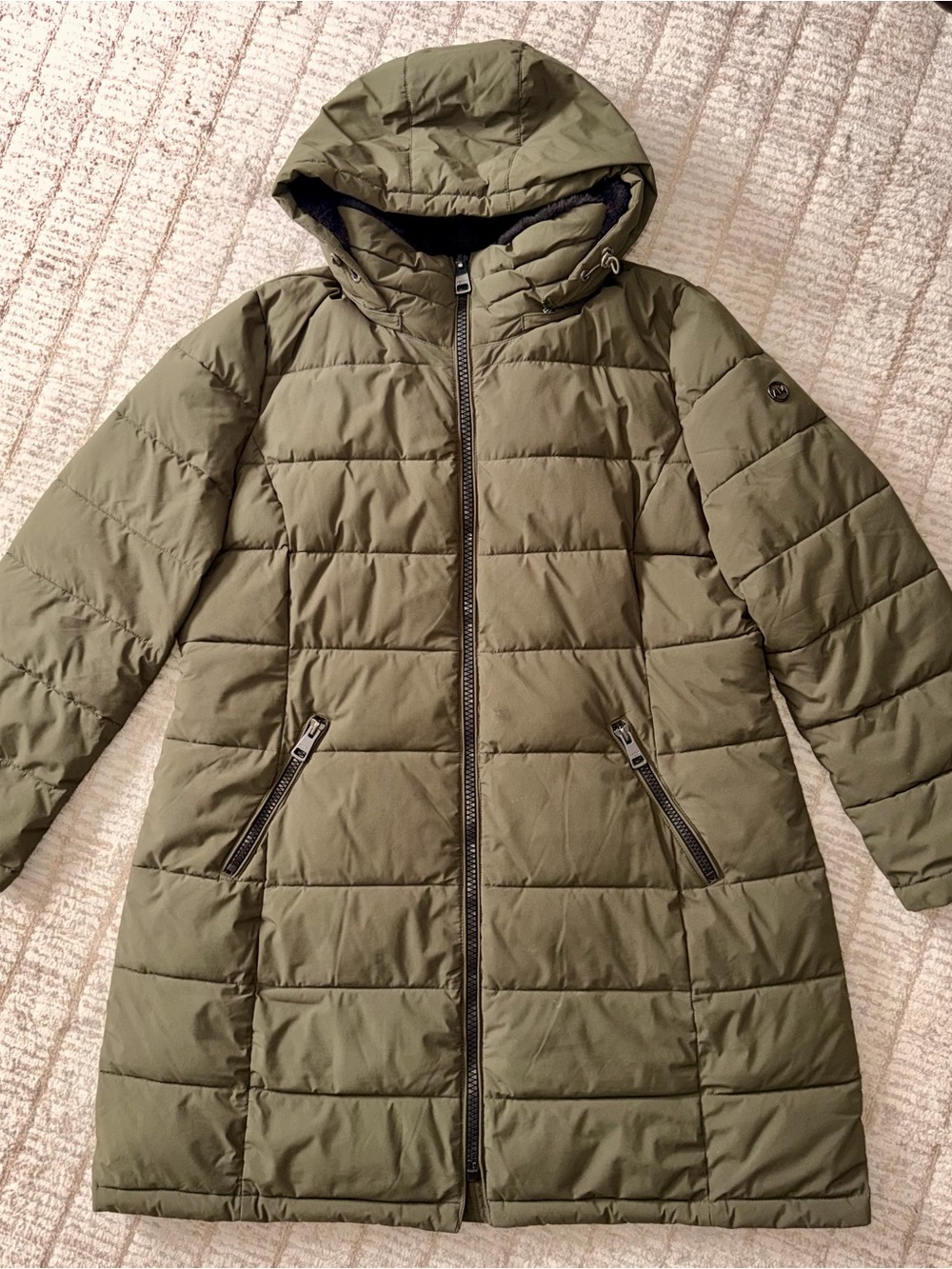 Andrew Marc Olive Green Quilted Puffer Coat with Hood